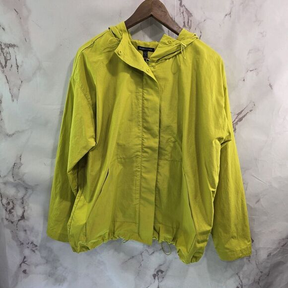 Eileen Fisher Jacket Womens Small Neon Windbreaker Hooded Chartreuse Organic - Picture 1 of 12
